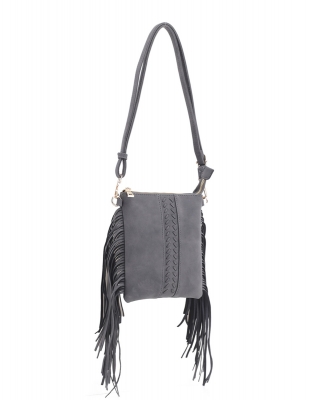 Fashion Side Fringe Tassel Drop Crossbody Bag SJ-20320 DARK GRAY
